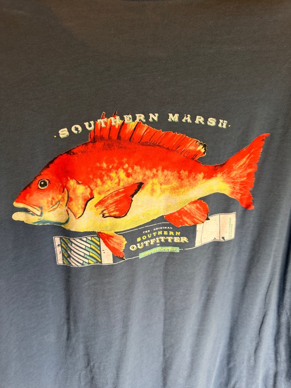 Southern Marsh Orange Red Fish Graphic Tee on Grey